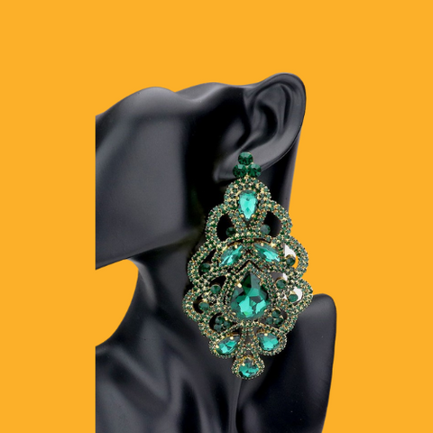 Emerald Green Oversized Teardrop Crystal Earrings