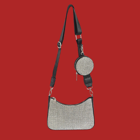 Black Rhinestone Crossbody with Mini Coin Purse